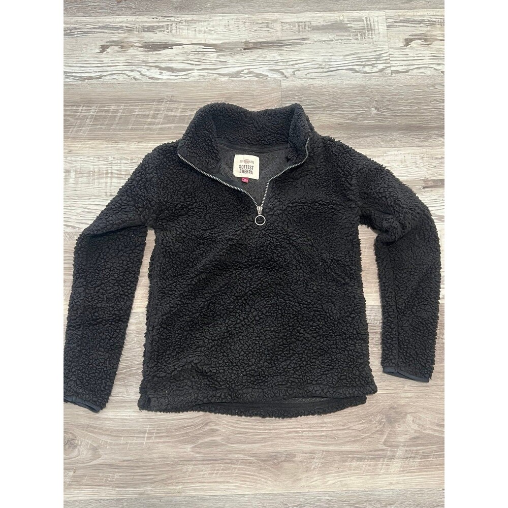 Black Sherpa Pullover Half Zip Fuzzy Warm Fall Sweater size Xs SO Kohls like new